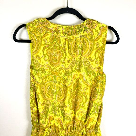 Women's Banana Republic Neon Yellow Paisley Fanned Keyhole Mini Dress Size Small - Picture 3 of 11